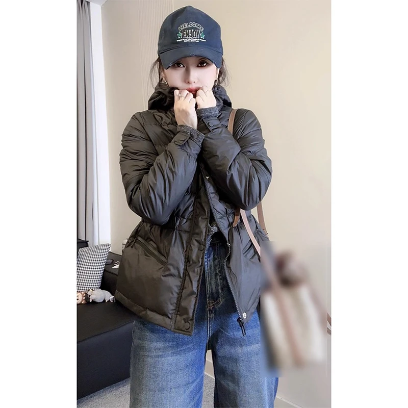 韩版百搭显瘦纯色连帽羽绒服潮欧货2025冬季新款时尚休闲拉链上衣