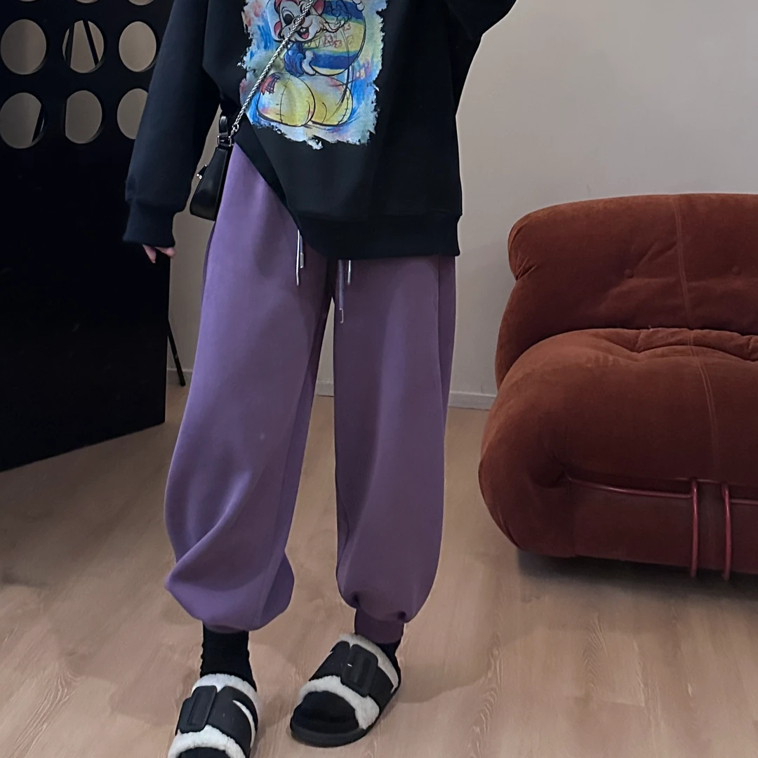 晶咕【显瘦实力派】休闲宽松加绒韩版复古松紧腰抽绳束脚裤