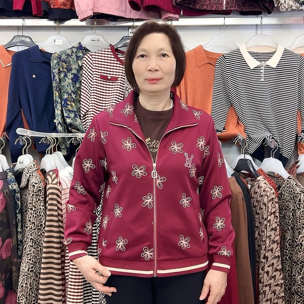 【金夫人妈妈装】秋冬中老年翻领拉链夹克空气棉外套休闲印花上衣