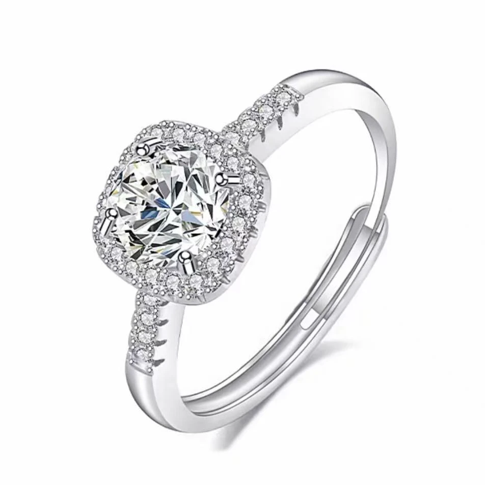 合金莫桑石戒指 小方糖莫桑石戒指一克拉