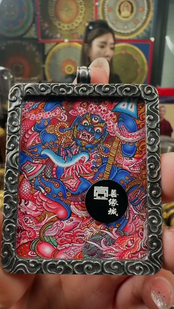吊坠壹善缘城手绘唐卡大黑天