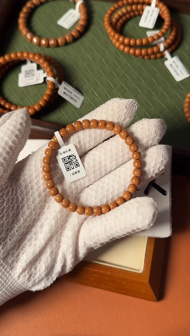 手串橄榄核【168核尖】6.7mm老挝核尖老型单圈正三花倒角白高油高密