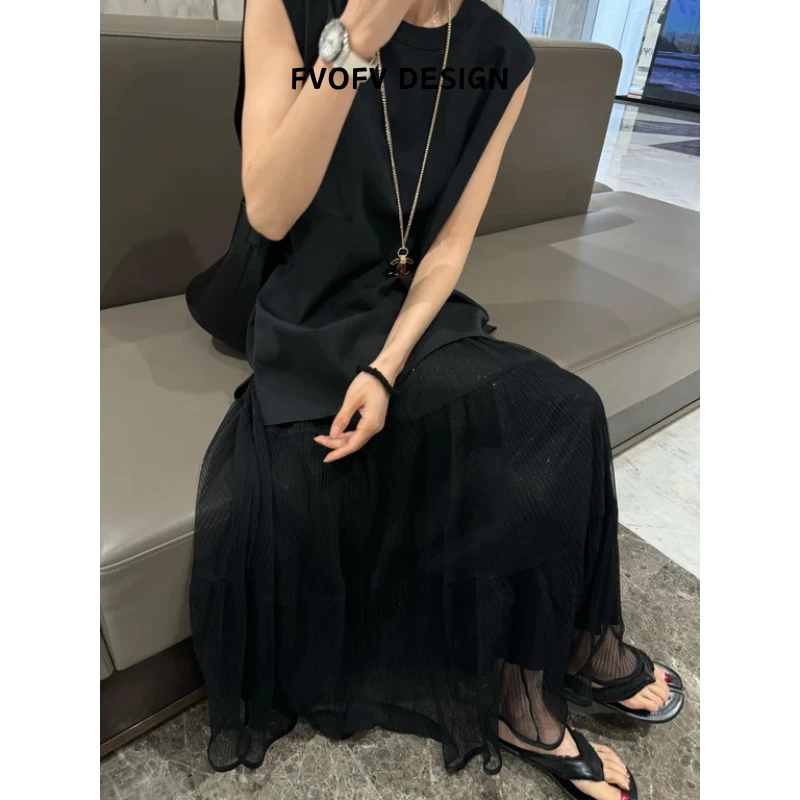 FVOFV（网纱裙）欧若风重工压皱拼接网纱半身裙H1080