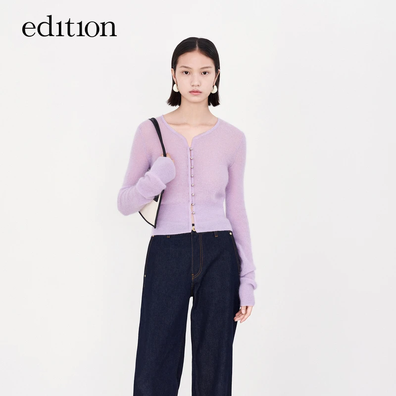 【商场同款】edition时尚马海毛金属扣针织衫女士春季#EBC1SWT004