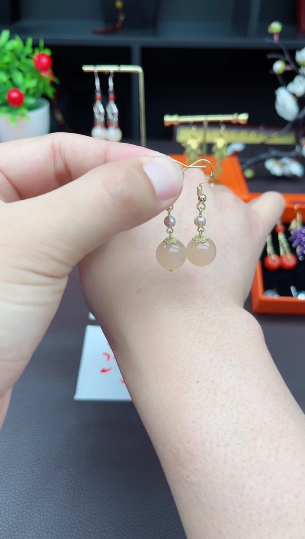 玛瑙/玉髓耳钉银S925镶嵌218000