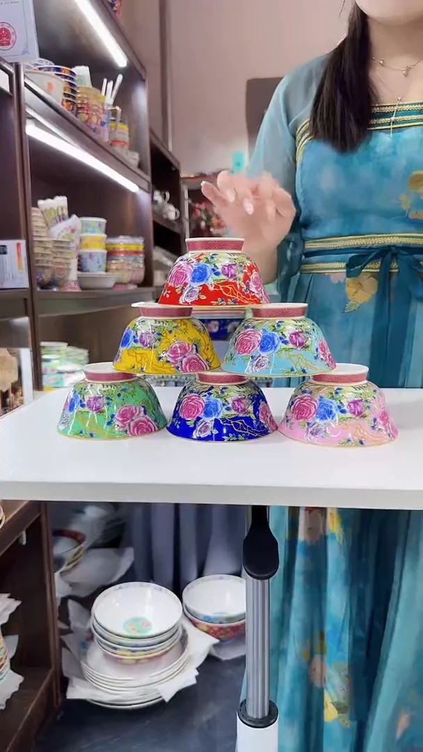 瓷片4.7英寸花口碗6个景德镇陶瓷混色