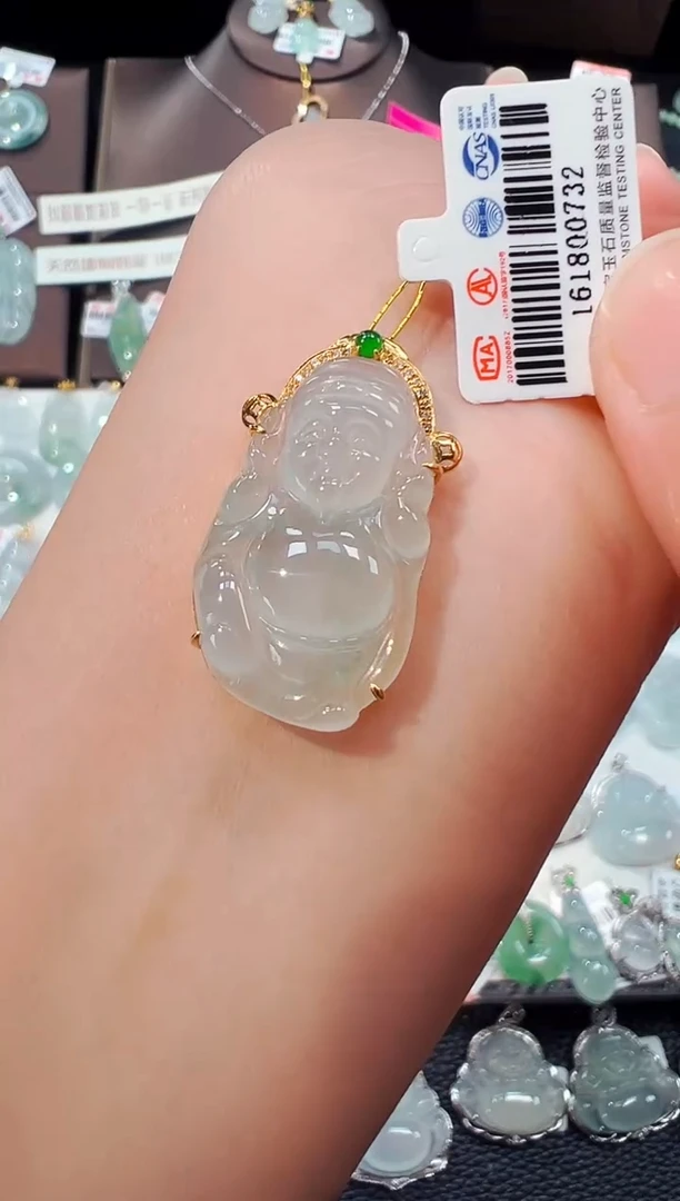 【闪购商品】翡翠吊坠(不含链)18K金镶嵌财神爷吊坠732