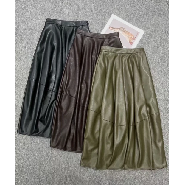 90386花苞半裙休闲风半身裙秋冬遮胯皮裙秋冬褶皱皮裙裙子百搭