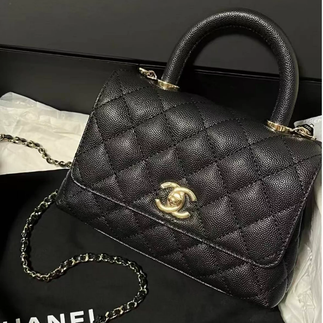 99新 Chanel/香奈儿 7姐专场/黑金 coco handle mini 链条包 30开
