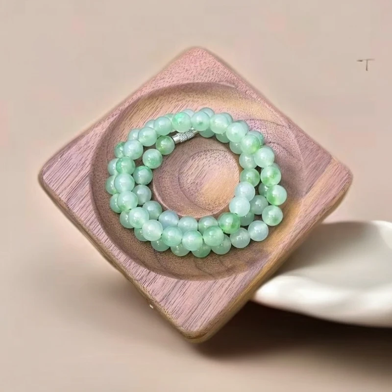 【佳玺壹店】197 天然玉石 妈妈链 冰绿花8mm