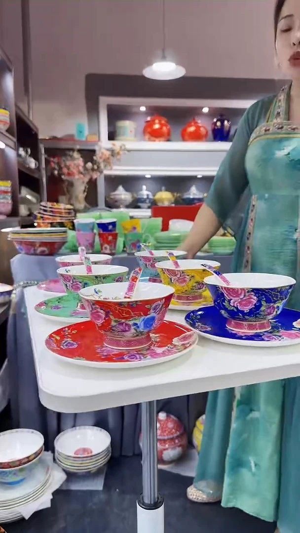 瓷片三件套碟碗勺6套景德镇陶瓷