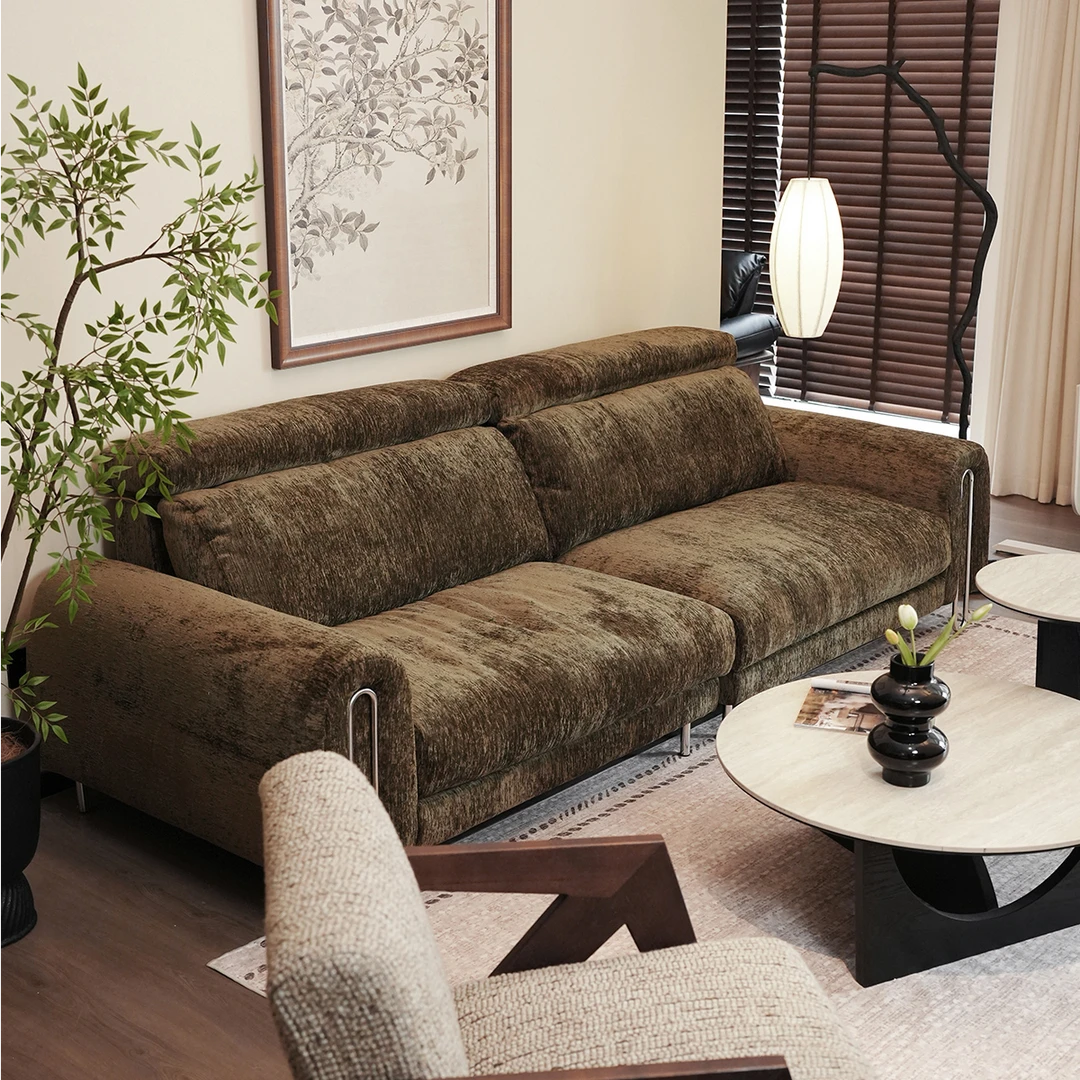 忆朴 烟芜沙发雪尼尔羽绒沙发复古中中古风靠背可调节全拆洗