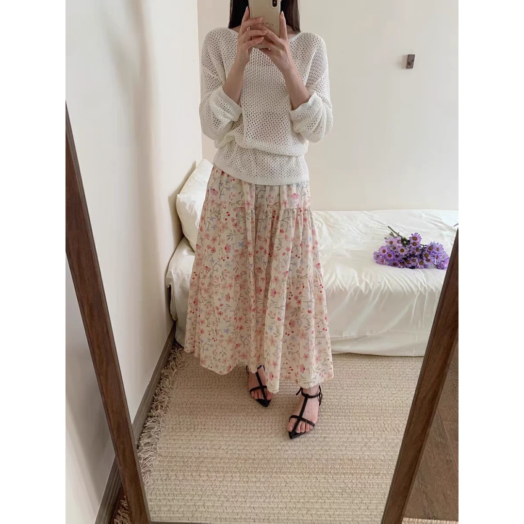 现货~~文艺田园风碎花伞裙半身裙女春日肌理感的碎花半身裙裙子