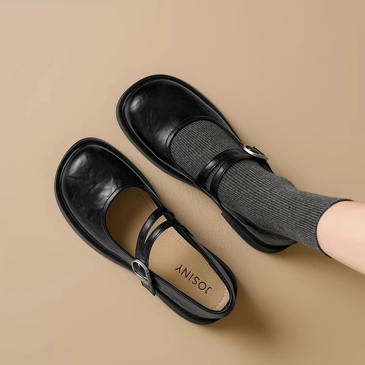 三福玛丽珍女鞋2025新款春厚底单鞋女夏季黑色配裙子jk小皮鞋女鞋