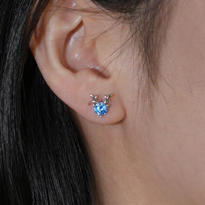 925银耳饰 【沐光之玥】女原创设计耳饰小鹿角设计感轻奢蓝色