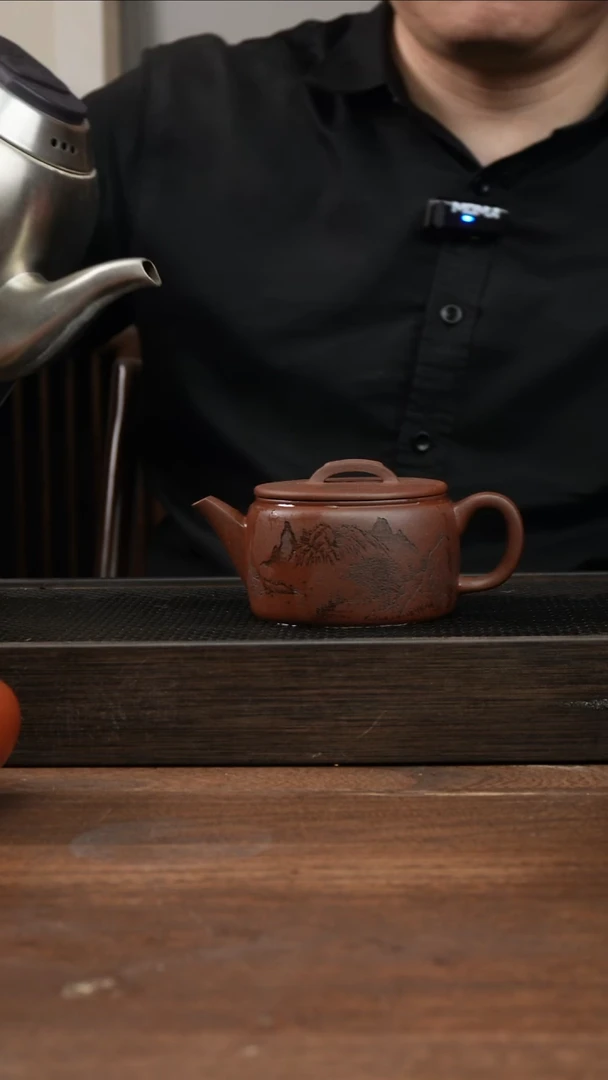 茶杯紫砂紫泥汉瓦     刻绘    240CC