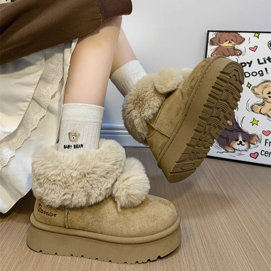 回力保暖美拉德色雪地靴女2025冬季新款厚底加绒棉鞋外穿防滑短靴