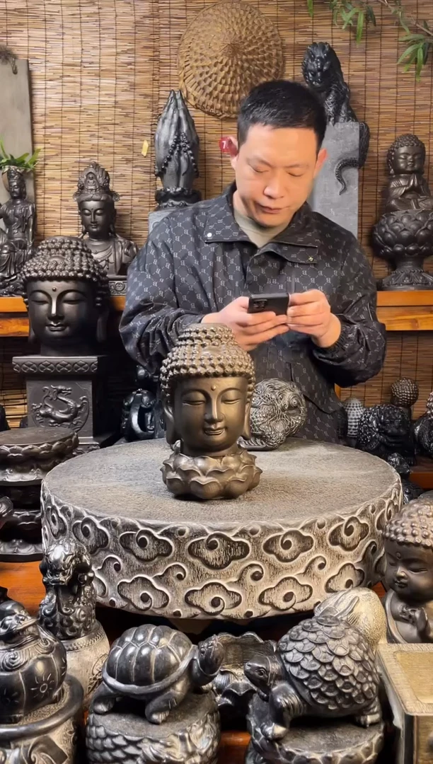 石材20佛头+三层莲花天然青石雕刻