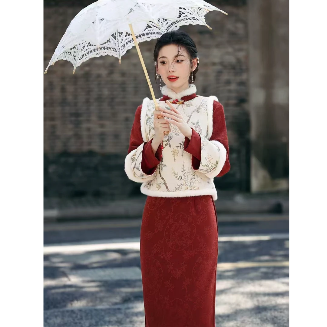 苏故里【红炉点雪】加绒秋冬文艺复古高端日常旗袍奢华气质衣长120