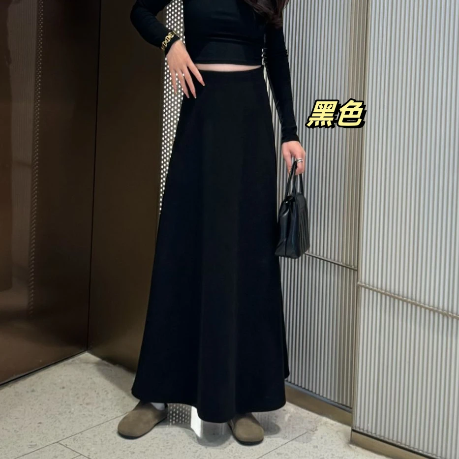 【CC】秋冬款显瘦高腰收腰松紧弹极简长款大A版加长西装半身裙A字