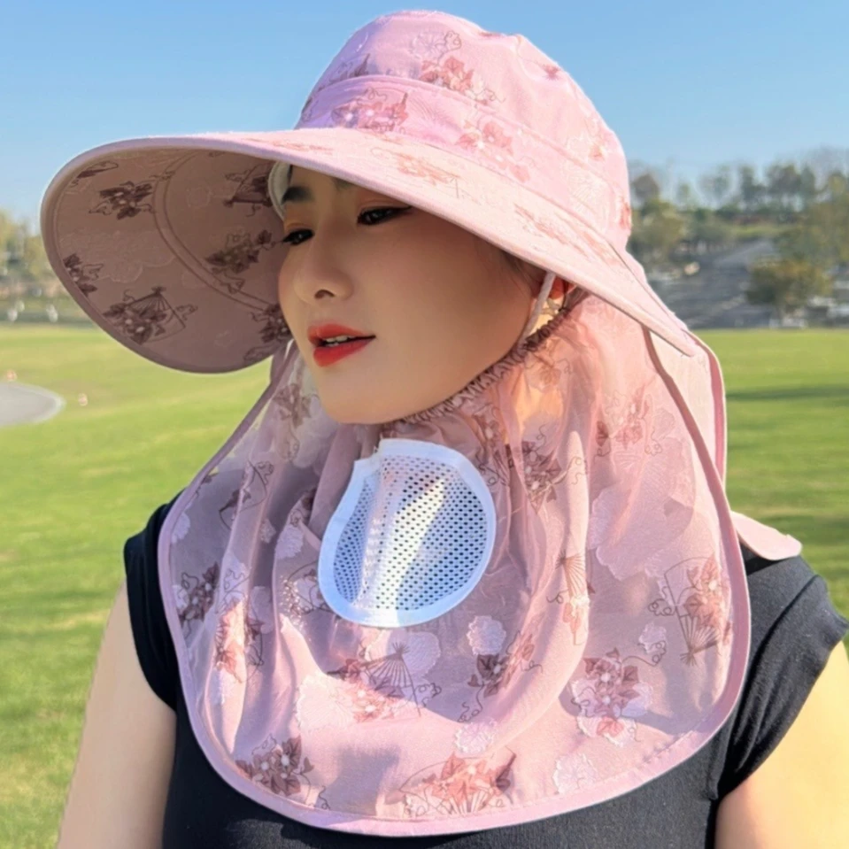 2025百搭防晒遮阳帽遮脸护颈防紫外线太阳帽夏天遮全脸采茶帽新款