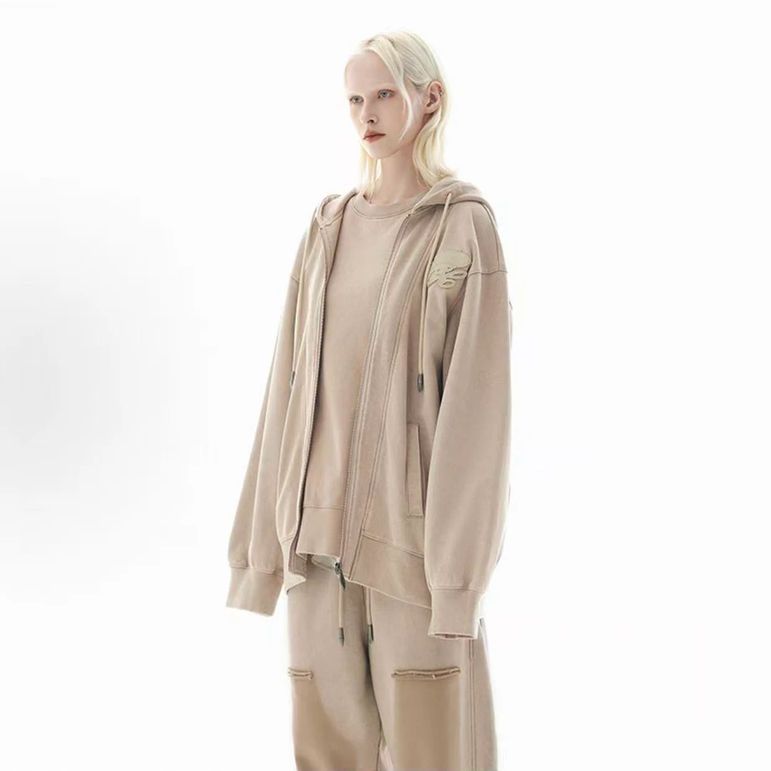 T01-HOD105-OVE毛圈布假两件设计潮流连帽卫衣