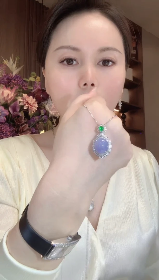 吊坠(不含链)18K金镶嵌翡翠A96 紫货有一定色差