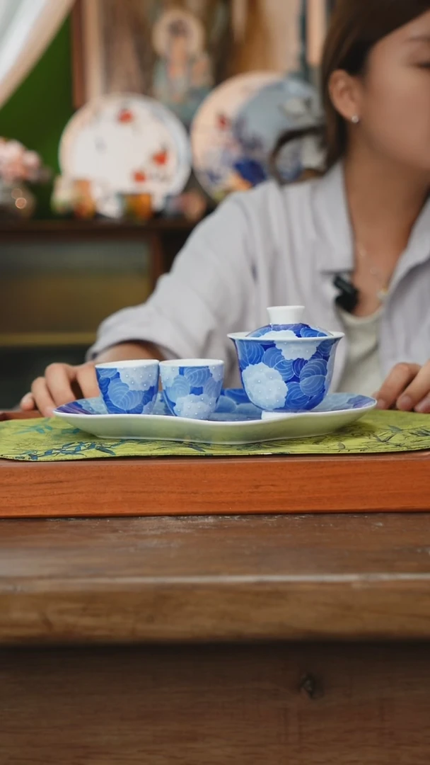 摆件景德镇釉下手绘陶瓷茶具，咖啡杯