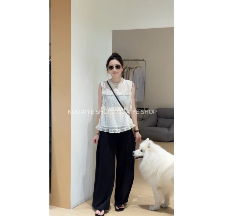 【刚刚好】韩系甜美木耳边无袖宽松减龄衬衫