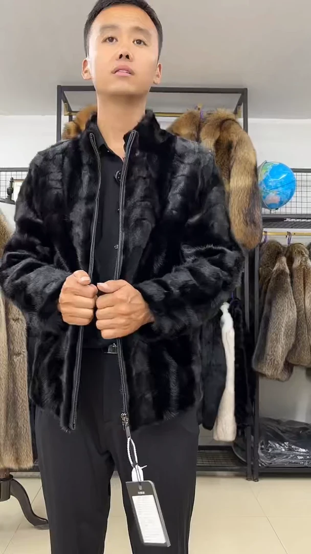 水貂毛男款皮草大衣