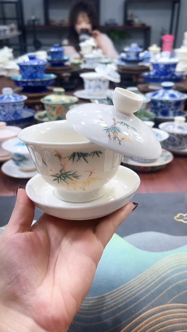 【闪购商品】中号元宝竹节干泡盘盖碗