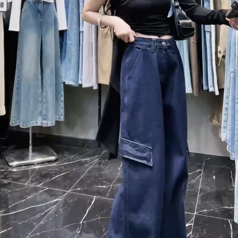 【丹宁蓝】春款新款设计感复古宽松水洗牛仔阔腿牛仔裤LK2501447