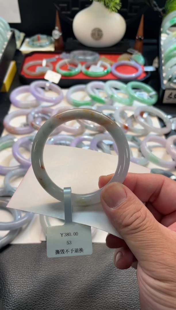 未镶嵌手镯翡翠22号链接 有纹裂 有沙眼 53圆条