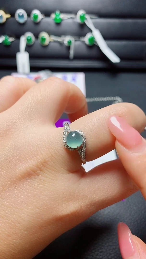 银S925镶嵌戒指翡翠天然翡翠A货s925银镶