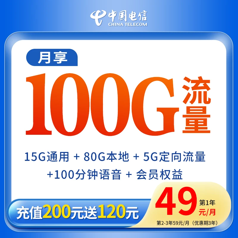 大流量卡（15G通用+5G定向+80G本地）+会员权益