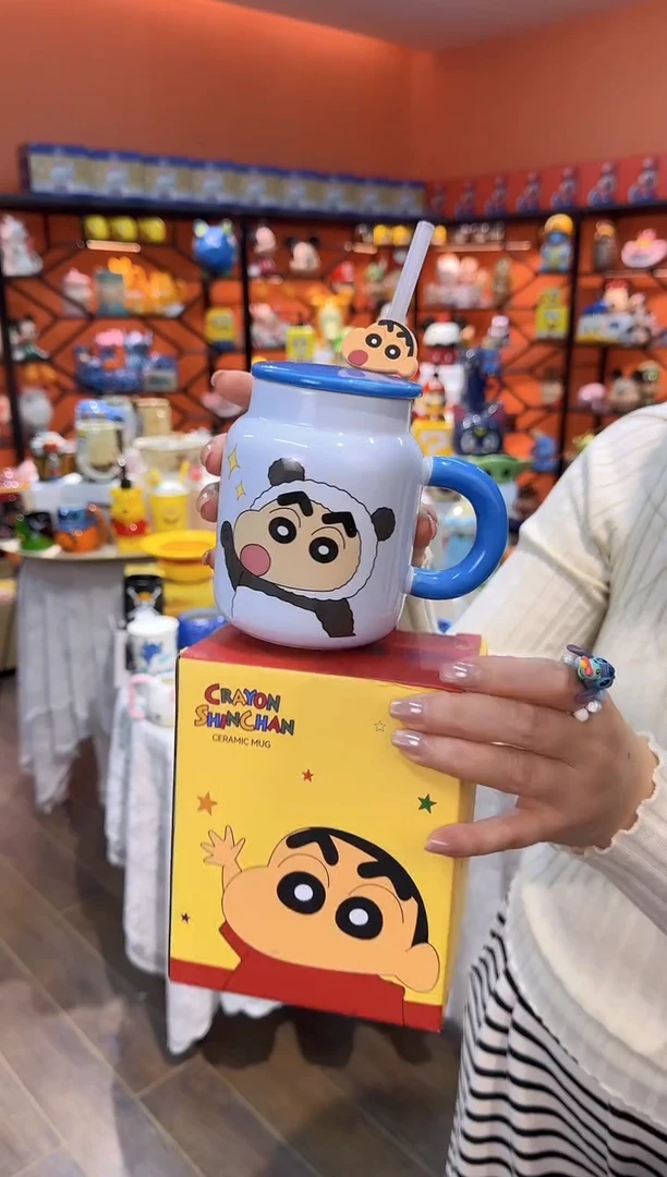 瓷片@@蜡笔小新熊猫吸管陶瓷杯