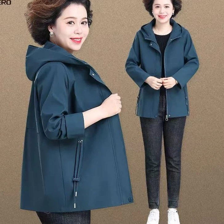 8299-春秋新款中老年简约百搭妈妈装中长款风衣外套女
