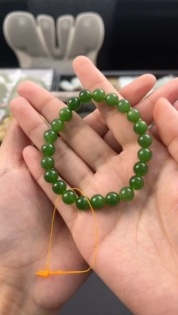 未镶嵌手串和田玉俄碧手串卡8微色差