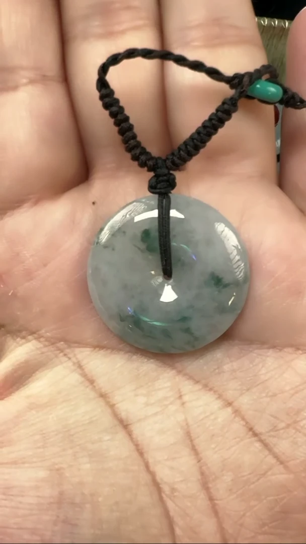 颈饰未镶嵌翡翠【限量福利】缅甸翡翠糯冰飘花平安扣赠挂绳28.5*5.9