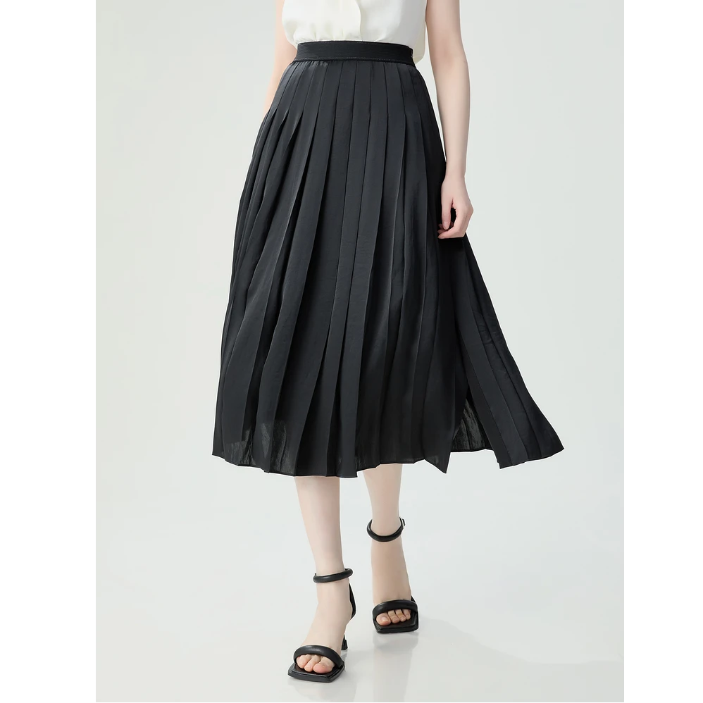 AMASS/阿玛施色丁面感温柔优雅百褶轻奢半身裙5200417