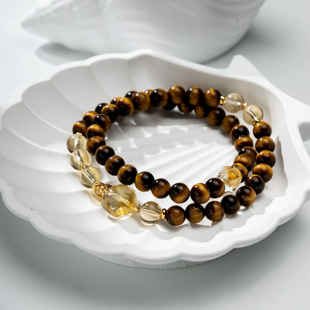 【發發猪】招财进宝 日富一日 黄水晶虎眼石双圈-约卡6mm-SLQ309