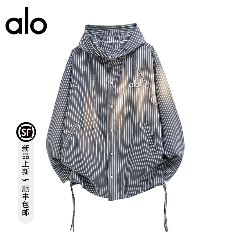 【官方奥特莱斯】品牌折扣 夏季潮牌薄款宽松休闲连帽条纹防晒衣男