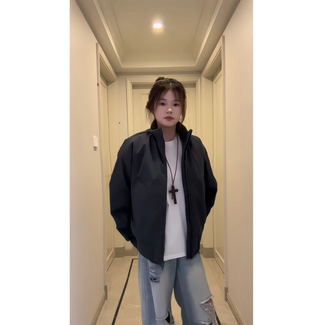 美式vintage短款飞行员夹克男秋冬加厚夹棉廓形立领棉服外套