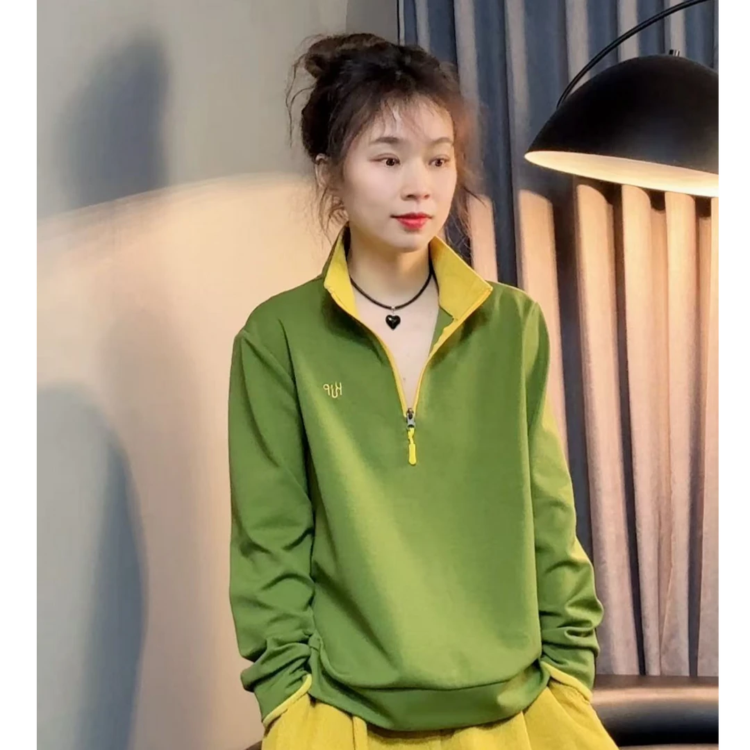 琥珀【2521】春季爆款时尚百搭显瘦韩版休闲减龄立领拉链打底衫T恤