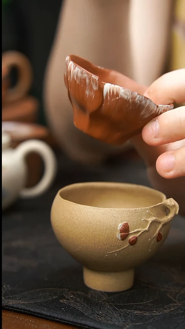 茶壶紫砂桃花杯+梅桩杯