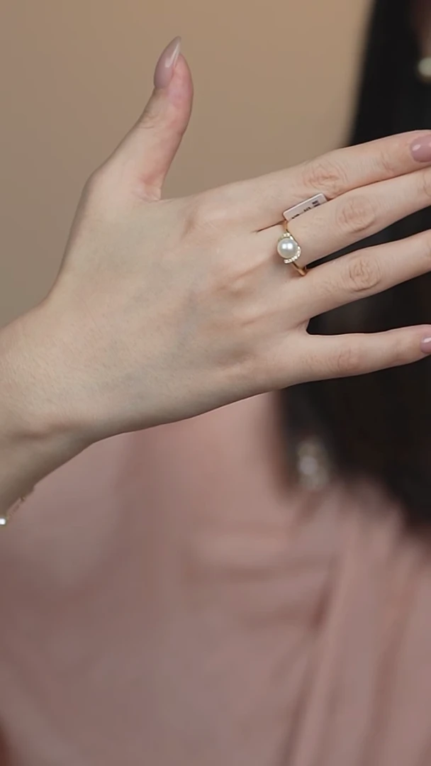 海水珍珠戒指银S925镶嵌6-7akoya单珠戒指