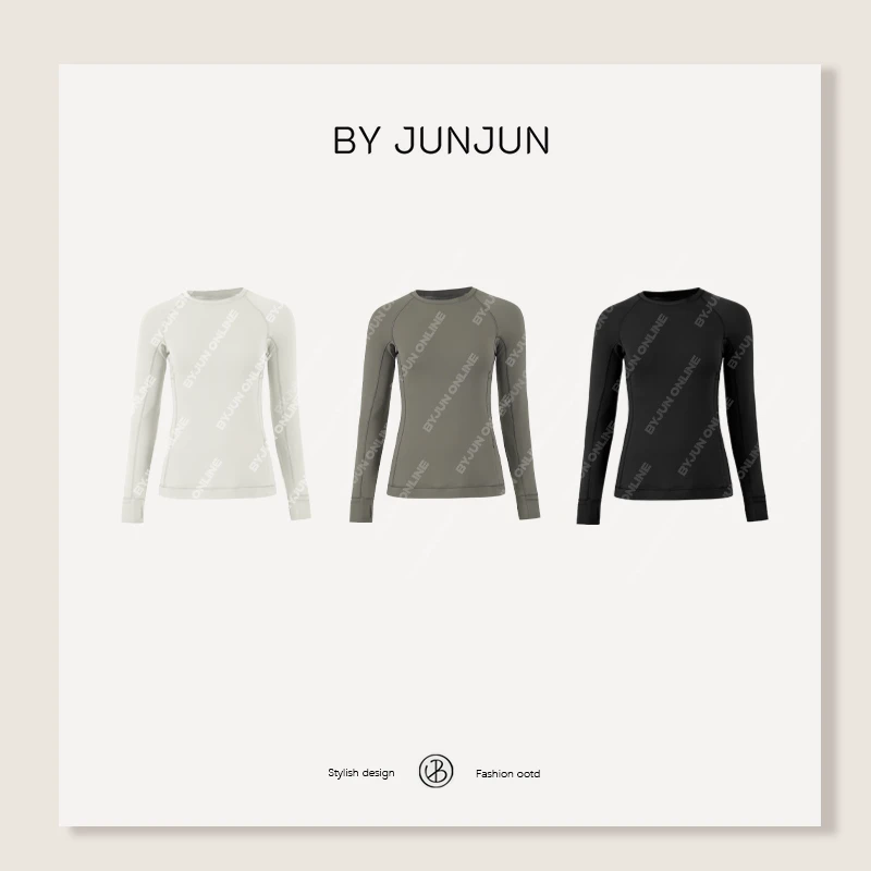 BYJUNJUN【瑜伽T】紧身上衣健身服长袖T恤打底衫