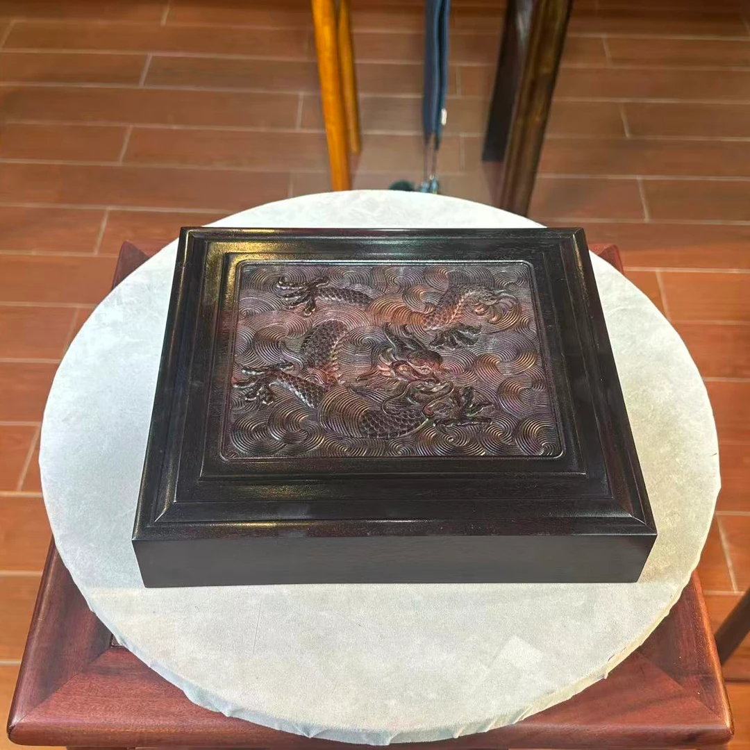 大红酸枝精雕龙茶饼盒 26*23*5cm