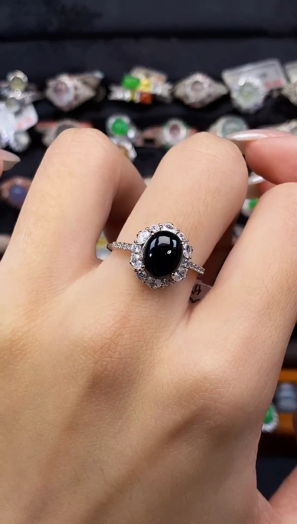 银S925镶嵌戒指翡翠天然A货翡翠14