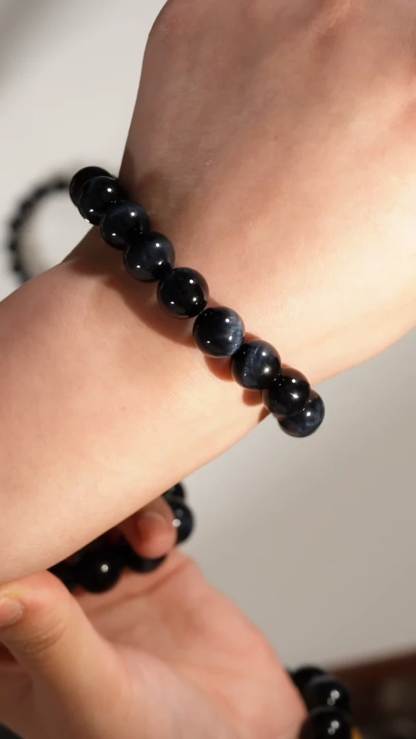 黑曜岩未镶嵌手链【闪电蓝虎眼】黑曜石单圈